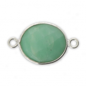 Intercalaire 2 anneaux pierre facettée 11x13 mm serti Argent 925 / Chrysoprase x1