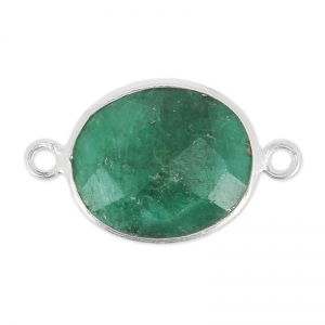 Intercalaire pierre facettée 11x13 mm serti Argent 925 / Imitation Emeraude