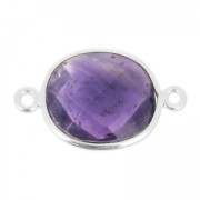 Intercalaire 2 anneaux pierre facettée 11x13 mm serti Argent 925 / Améthyste x1