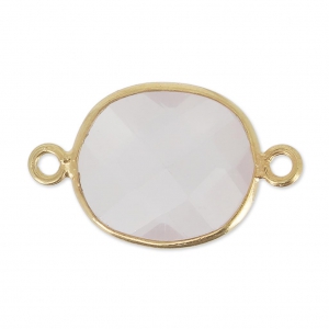 Intercalaire 2 anneaux pierre facettée 11x13 mm serti Argent 925 Plaqué Or / Quartz rose x1