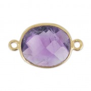 Intercalaire 2 anneaux pierre facettée 11x13 mm serti Argent 925 Plaqué Or / Améthyste x1