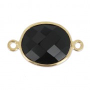Intercalaire 2 anneaux pierre facettée 11x13 mm serti Argent 925 Plaqué Or / Black Onyx x1|raw }}