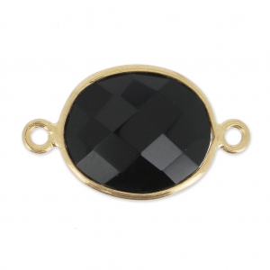 Intercalaire 2 anneaux pierre facettée 11x13 mm serti Argent 925 Plaqué Or / Black Onyx x1
