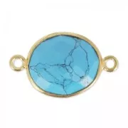 Intercalaire 2 anneaux pierre facettée 11x13 mm serti Argent 925 Plaqué Or / Imitation Turquoise x1