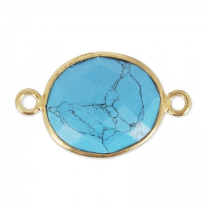Intercalaire 2 anneaux pierre facettée 11x13 mm serti Argent 925 Plaqué Or / Imitation Turquoise x1