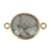 Intercalaire 2 anneaux pierre facettée 11x13 mm serti Argent 925 Plaqué Or / Labradorite x1|raw }}