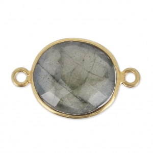 Intercalaire 2 anneaux pierre facettée 11x13 mm serti Argent 925 Plaqué Or / Labradorite x1