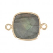 Intercalaire 2 anneaux pierre facettée 11 mm serti Argent 925 Plaqué Or / Labradorite x1|raw }}