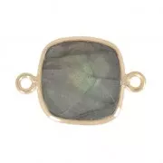 Intercalaire 2 anneaux pierre facettée 11 mm serti Argent 925 Plaqué Or / Labradorite x1