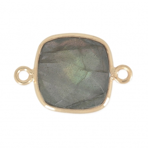 Intercalaire 2 anneaux pierre facettée 11 mm serti Argent 925 Plaqué Or / Labradorite x1
