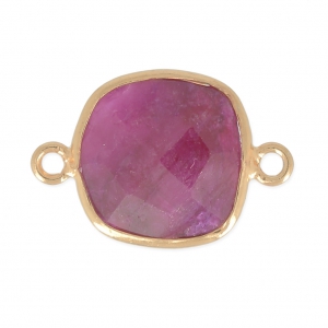 Intercalaire pierre facettée 11 mm serti Argent 925 Plaqué Or / Imitation Rubis