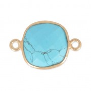 Intercalaire 2 anneaux pierre facettée 11 mm serti Argent 925 Plaqué Or / Imitation Turquoise x1|raw }}