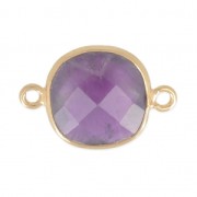 Intercalaire 2 anneaux pierre facettée 11 mm serti Argent 925 Plaqué Or / Améthyste x1|raw }}
