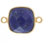 Intercalaire 2 anneaux pierre facettée 11 mm serti Argent 925 Plaqué Or / Lapis Lazuli x1
