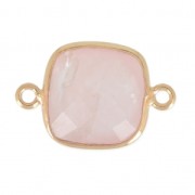 Intercalaire 2 anneaux pierre facettée 11 mm serti Argent 925 Plaqué Or / Quartz Rose x1