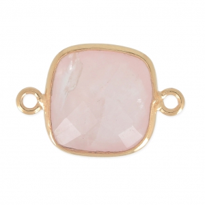 Intercalaire 2 anneaux pierre facettée 11 mm serti Argent 925 Plaqué Or / Quartz Rose x1