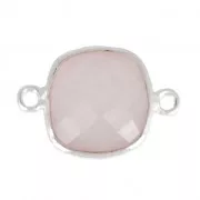 Intercalaire 2 anneaux pierre facettée 11 mm serti Argent 925 / Quartz Rose x1