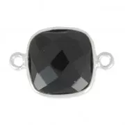 Intercalaire 2 anneaux pierre facettée 11 mm serti Argent 925/ Black Onyx x1