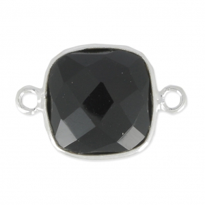 Intercalaire 2 anneaux pierre facettée 11 mm serti Argent 925/ Black Onyx x1