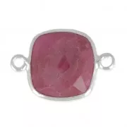 Intercalaire 2 anneaux pierre facettée 11 mm serti Argent 925 / Imitation Rubis