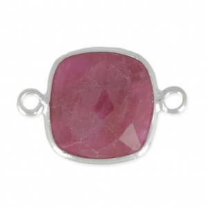 Intercalaire 2 anneaux pierre facettée 11 mm serti Argent 925 / Imitation Rubis