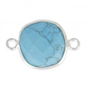 Intercalaire 2 anneaux pierre facettée 11 mm serti Argent 925 / Imitation Turquoise x1|raw }}