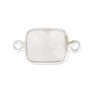 Intercalaire 2 anneaux pierre facettée 10x8 mm serti Argent 925 / Quartz Rose x1