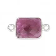 Intercalaire 2 anneaux pierre facettée 10x8 mm serti Argent 925 / Imitation Rubis