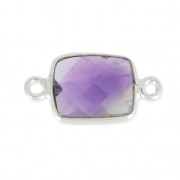 Intercalaire 2 anneaux pierre facettée 10x8 mm serti Argent 925 / Améthyste x1|raw }}