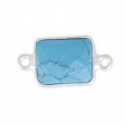 Intercalaire 2 anneaux pierre facettée 10x8 mm serti Argent 925 / Imitation Turquoise x1|raw }}