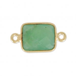 Intercalaire 2 anneaux pierre facettée 10x8 mm Argent 925 Plaqué Or Chrysoprase x1