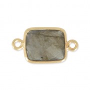 Intercalaire 2 anneaux pierre facettée 10x8 mm Argent 925 Plaqué Or / Labradorite x1