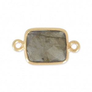 Intercalaire 2 anneaux pierre facettée 10x8 mm Argent 925 Plaqué Or / Labradorite x1