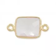 Intercalaire 2 anneaux pierre facettée 10x8 mm Argent 925 Plaqué Or / Quartz Rose x1