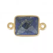 Intercalaire 2 anneaux pierre facettée 10x8 mm Argent 925 Plaqué Or / Lapis Lazuli x1