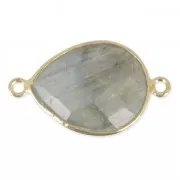 Intercalaire 2 anneaux pierre facettée 13x17mm serti Argent 925 Plaqué Or/Labradorite x1