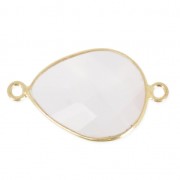 Intercalaire 2 anneaux pierre facettée 13x17mm serti Argent 925 Plaqué Or/Quartz rose x1|raw }}