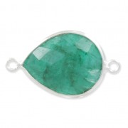 Intercalaire 2 anneaux pierre facettée 13 x 17mmserti Argent 925 / Imitation Emeraude|raw }}
