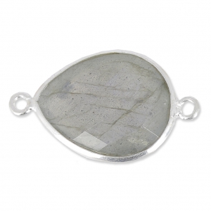 Intercalaire 2 anneaux pierre facettée 13 x 17mm serti Argent 925 / Labradorite x1