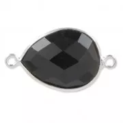 Intercalaire 2 anneaux pierre facettée 13 x 17mm serti Argent 925 / Black Onyx x1