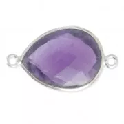 Intercalaire 2 anneaux pierre facettée 13 x 17mm serti Argent 925 / Améthyste x1