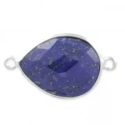 Intercalaire 2 anneaux pierre facettée 13 x 17mm serti Argent 925 / Lapis  x1