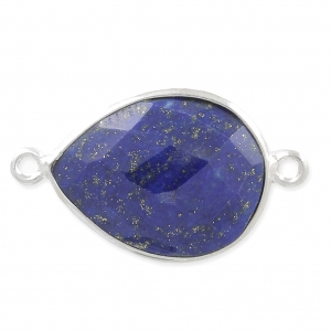 Intercalaire 2 anneaux pierre facettée 13 x 17mm serti Argent 925 / Lapis  x1