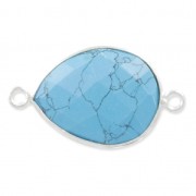 Intercalaire 2 anneaux pierre facettée 13 x 17mm serti Argent 925 / Imitation Turquoise x1