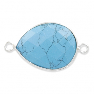 Intercalaire 2 anneaux pierre facettée 13 x 17mm serti Argent 925 / Imitation Turquoise x1