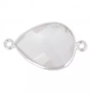 Intercalaire 2 anneaux pierre facettée 13x17mm serti Argent 925 / Quartz rose x1