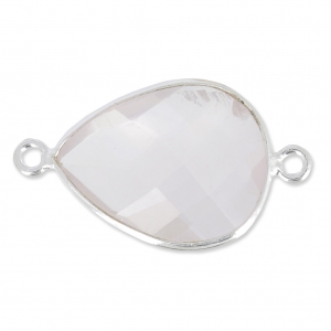 Intercalaire 2 anneaux pierre facettée 13x17mm serti Argent 925 / Quartz rose x1