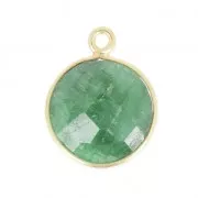 Pendentif pierre ronde facettée 12 mm serti Argent 925 Plaqué Or / Chrysoprase x1