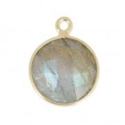 Pendentif pierre ronde facettée 12 mm serti Argent 925 Plaqué Or / Labradorite x1|raw }}