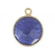 Pendentif pierre ronde facettée 12 mm serti Argent 925 Plaqué Or / Lapis x1
